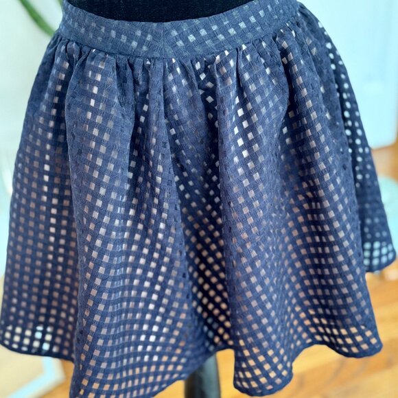 Lush Mini Skirt Semi-Mesh Navy Blue/Beige Lined Back Zip Size (S) - Picture 1 of 7